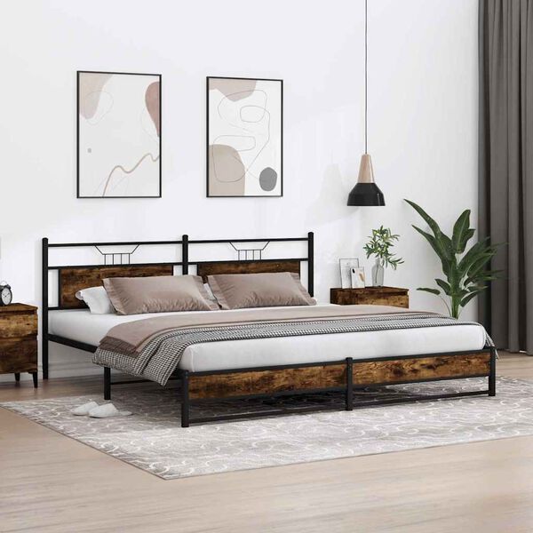 vidaXL Metal Bed Frame without Mattress Smoked Oak 193x201 cm