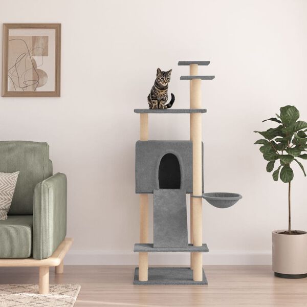 vidaXL Cat Tree with Sisal Scratching Posts Light Grey 153 cm
