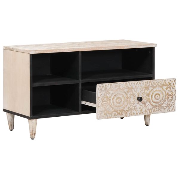 vidaXL TV Cabinet with Drawer White 80 x 33.5 x 46 cm Solid Mango Wood