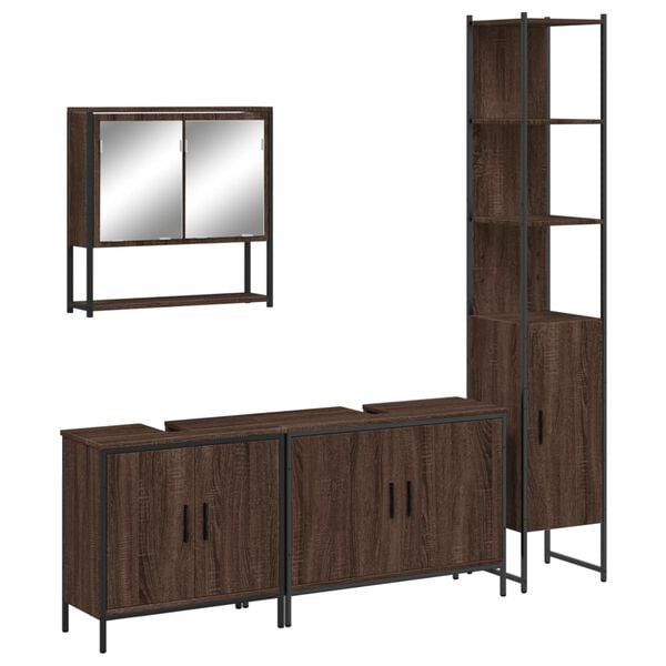 vidaXL 4 Piece Bathroom Furniture Set Brown Oak Engineered Wood