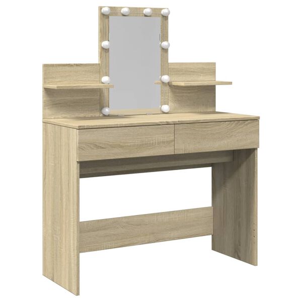 vidaXL Dressing Table with LED Sonoma Oak 100x40x130 cm