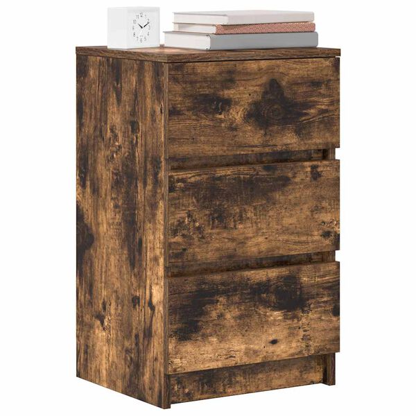 vidaXL Bedside Cabinet with 3 Drawers Smoked Oak 39x35x65 cm