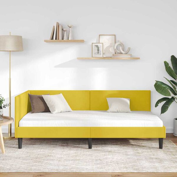 vidaXL Corner Bed Frame with Headboard Yellow 90 cm x 190 cm Velvet