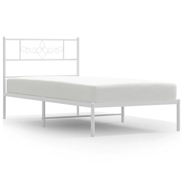 vidaXL Metal Bed Frame without Mattress with Headboard White 100x200cm