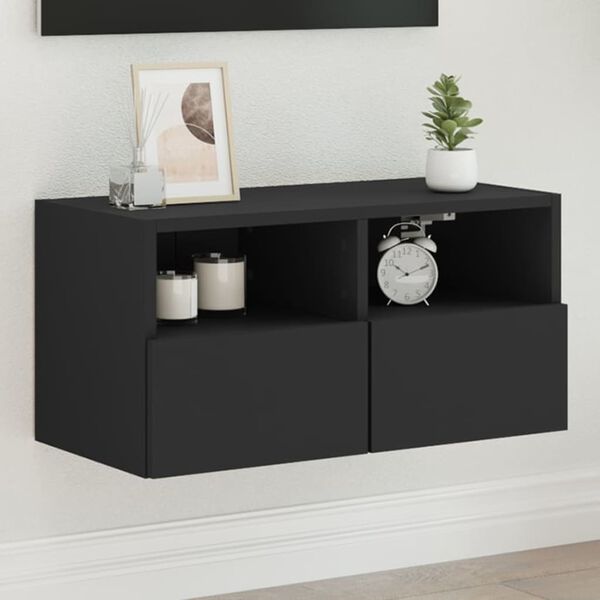 vidaXL TV Wall Cabinet Black 60x30x30 cm Engineered Wood