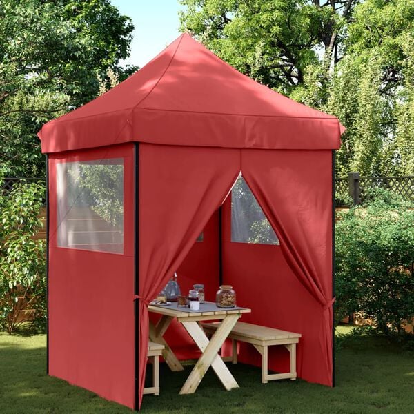 vidaXL Foldable Party Tent Pop-Up with 4 Sidewalls Burgundy