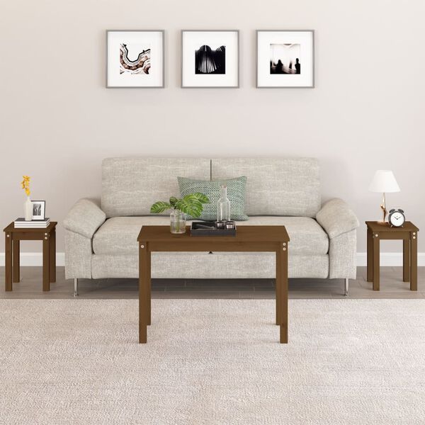 vidaXL Nesting Tables 3 pcs Honey Brown Solid Wood Pine