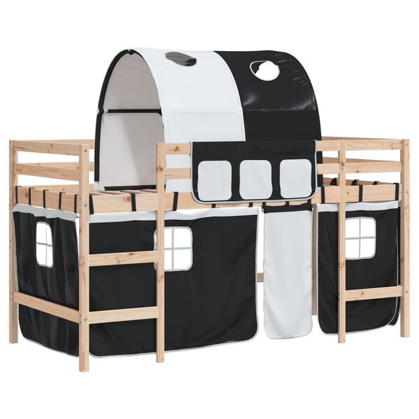 vidaXL Kids' Loft Bed with Tunnel without Mattress White&Black 90x190cm