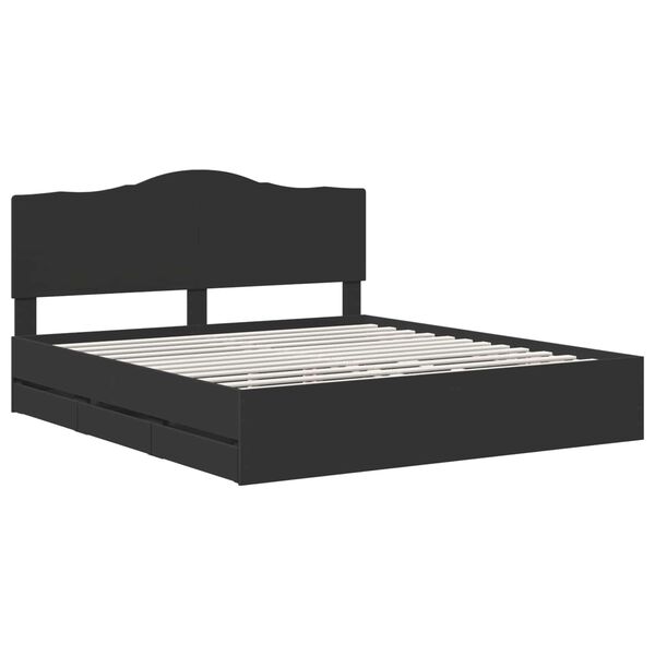vidaXL Bed Frame with Drawer Black 200 x 200 cm Engineer Wood