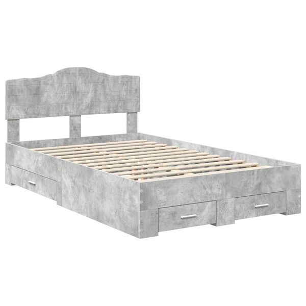 vidaXL Bed Frame Concrete Grey 135 x 190 cm Engineered Wood