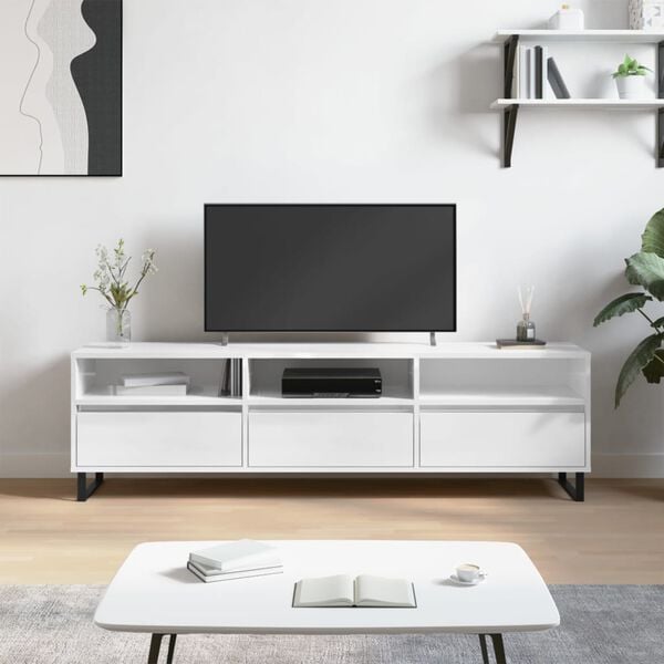 vidaXL TV Cabinet High Gloss White 150x30x44.5 cm Engineered Wood