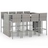 vidaXL 9 Piece Garden Bar Set with Cushions Grey Poly Rattan