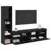 vidaXL TV Wall Unit with LED 4 pcs Black Oak Engineered Wood