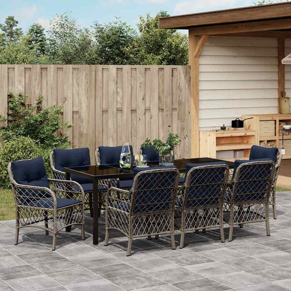 vidaXL Garden Dining Set with Cushion 9 pcs Grey and Black Rattan