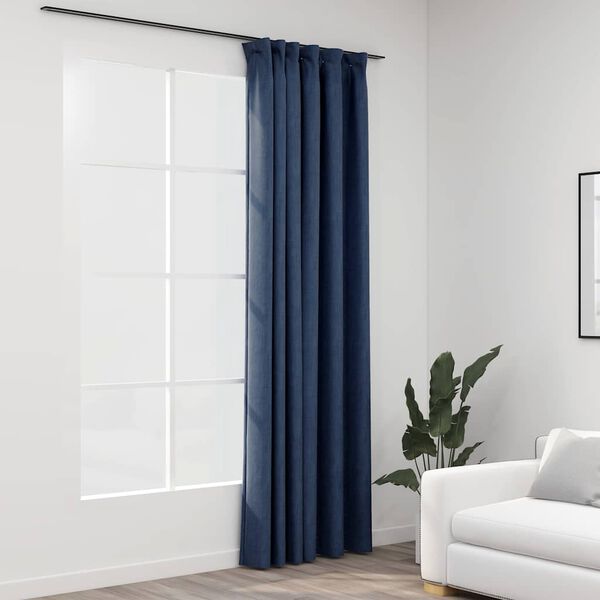 vidaXL Linen-Look Blackout Curtains with Hooks Blue 290x245 cm