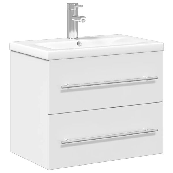 vidaXL Bathroom Sink Cabinet with Built-in Basin High Gloss White