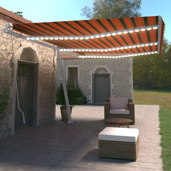 vidaXL Manual Retractable Awning with LED 600x350 cm Orange and Brown