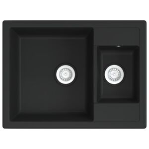 vidaXL Kitchen Sink with Overflow Hole Double Basins Black Granite