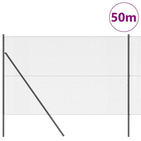 vidaXL Fence Post Grey 50 x 1.5 m (12 x 12 mm mesh) Steel and PVC