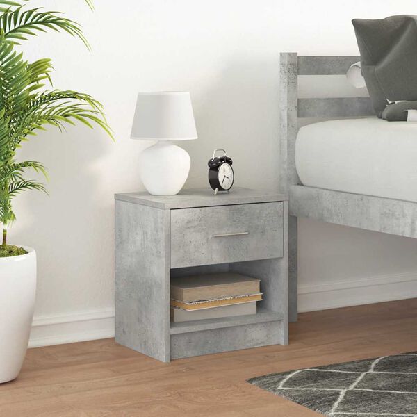 vidaXL Bedside Cabinet with Drawer Concrete Grey 39x28x41 cm