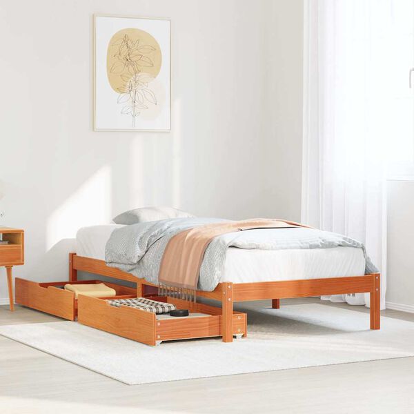 vidaXL Bed Frame without Mattress Wax Brown 75x190 cm Small Single Solid Wood Pine
