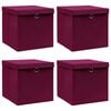 vidaXL Storage Boxes with Lids 4 pcs Dark Red 32x32x32 cm Fabric