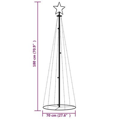 vidaXL Christmas Cone Tree Warm White 108 LEDs 70x180 cm