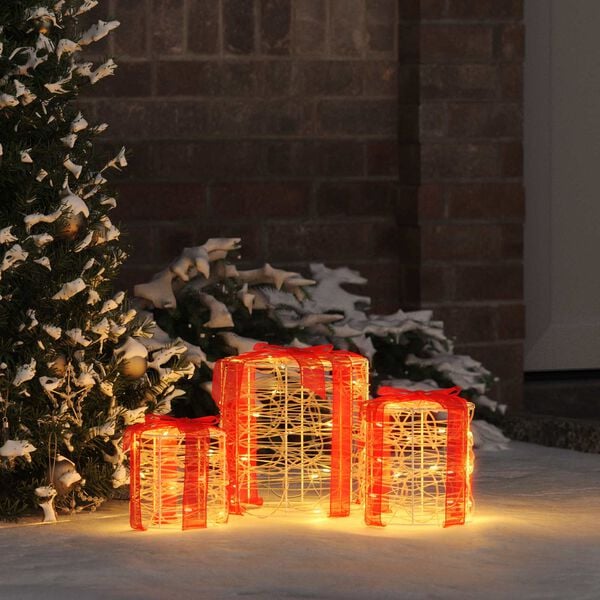 vidaXL Gift Box Decoration 3 pcs Warm white 20 x 20 x 21 cm Acrylic