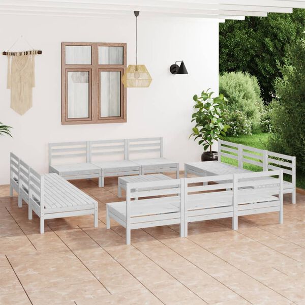 vidaXL 13 Piece Garden Lounge Set White Solid Pinewood