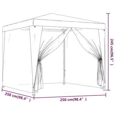 vidaXL Party Tent with 4 Mesh Sidewalls 2.5x2.5 m White