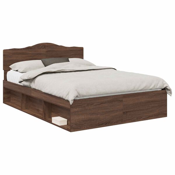 vidaXL Bed Frame with Headboard Brown Oak 140 x 200 cm Solid Pine Wood