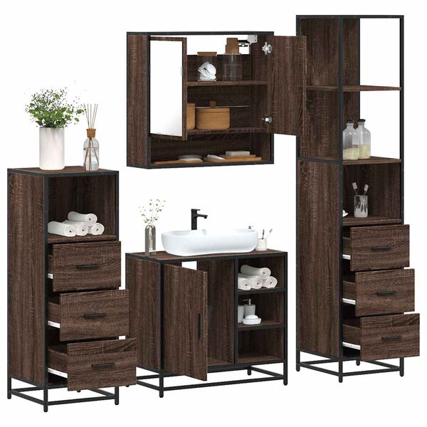 vidaXL 4&nbsp;Piece Bathroom Furniture Set&nbsp;Brown Oak Engineered Wood