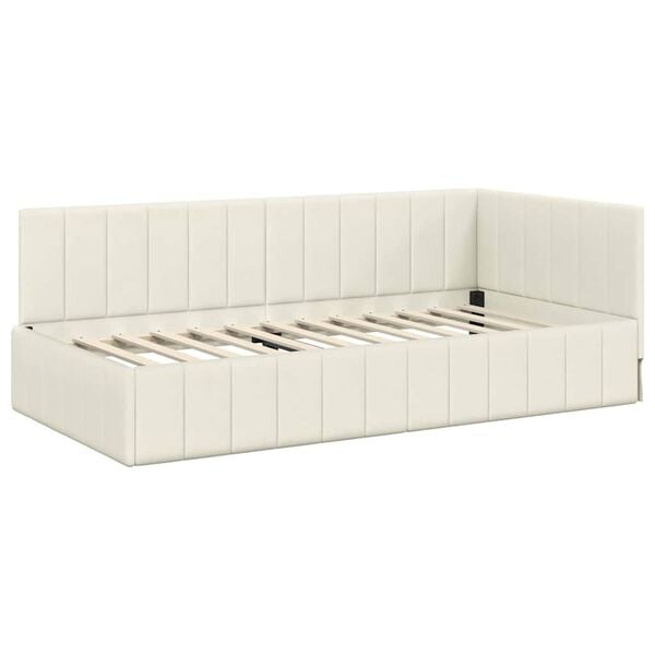 vidaXL Corner Bed Frame with Headboard Cream 100 cm x 200 cm Velvet