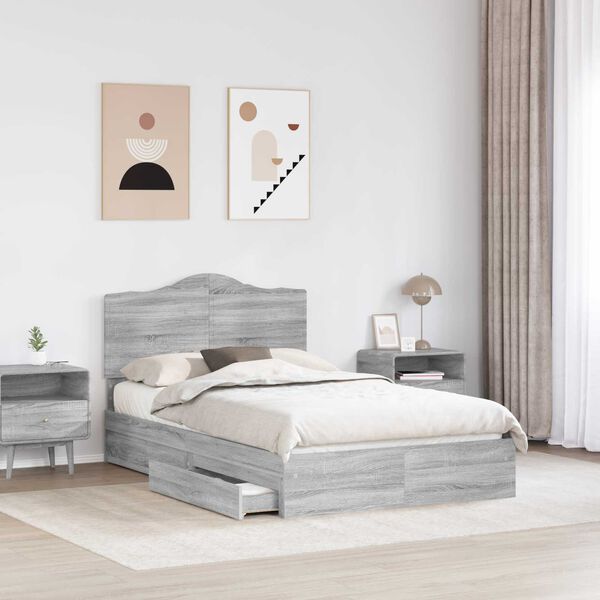 vidaXL Storage Bed Grey Sonoma 135 x 190 cm Engineered Wood