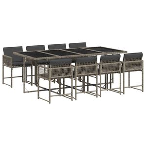 vidaXL 9 Piece Garden Dining Set with Cushions Grey Poly Rattan