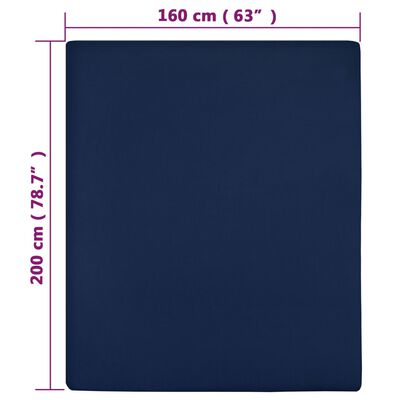 vidaXL Jersey Fitted Sheet Navy Blue 160x200 cm Cotton