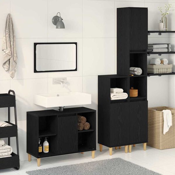 vidaXL Bathroom Furniture Set with Storage 3 pcs Black Engineered wood