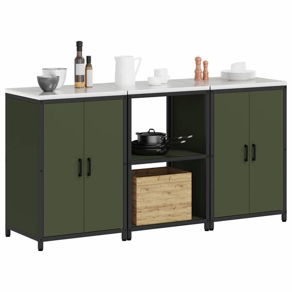vidaXL Kitchen Storage Set 3 pcs Olive Green Cold-rolled Steel