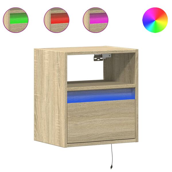 vidaXL Wall-mounted Bedside Cabinet with LED Lights Sonoma Oak