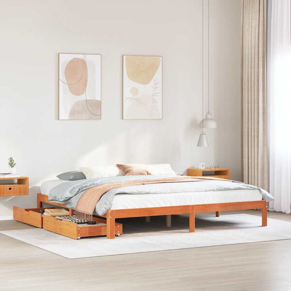 vidaXL Bed Frame with Drawers without Mattress Wax Brown 180x200 cm Super King