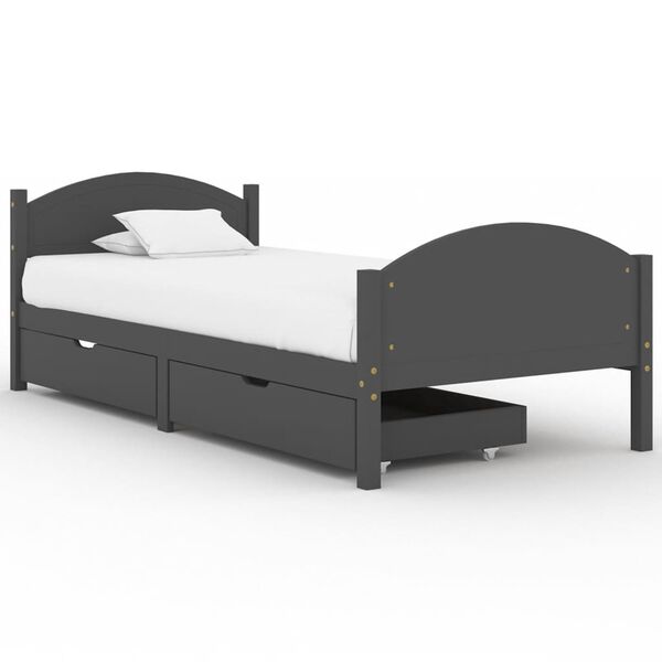 vidaXL Bed Frame without Mattress Dark Grey Solid Wood Pine 100x200 cm (322047+321990)