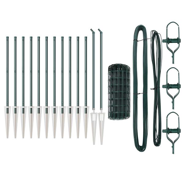 vidaXL Fence with Post Green 0.6 x 25 m Steel and PVC