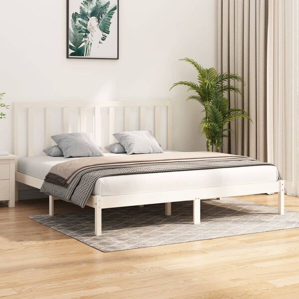 vidaXL Bed Frame without Mattress White Solid Wood Pine 200x200 cm