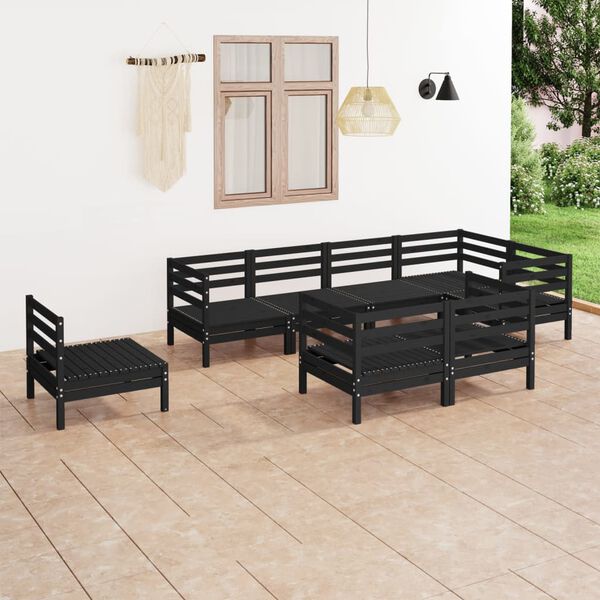 vidaXL 8 Piece Garden Lounge Set Solid Wood Pine Black