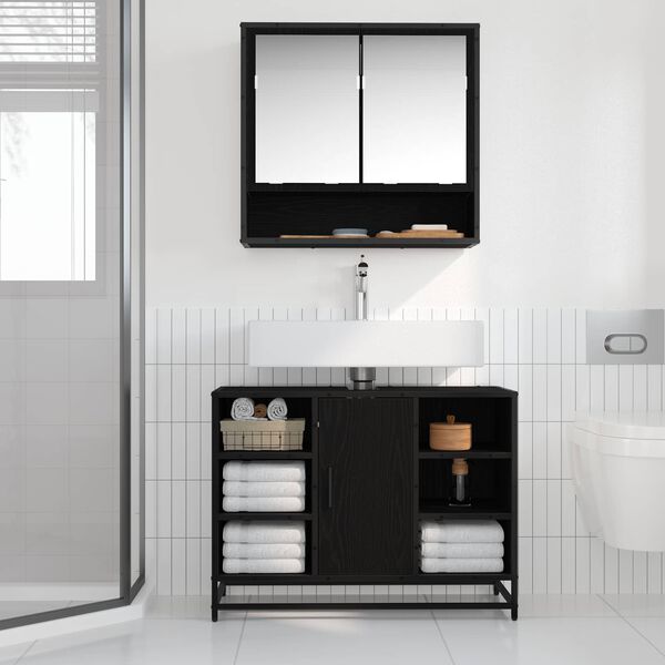 vidaXL Bathroom Cabinet Black Oak 80 x 33 x 60 cm Engineered Wood