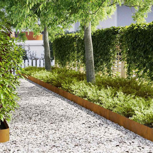 vidaXL Lawn Edging 50 pcs Brown 100 x 0.05 x 20 cm Weathering Steel