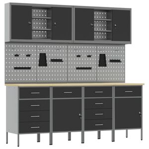 vidaXL Work Cabinet with Drawer 10 pcs Black Engineered Wood and Steel