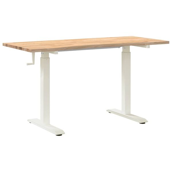 vidaXL Desk with Storage White and Natural 140 x 60 cm Solid Oak Wood