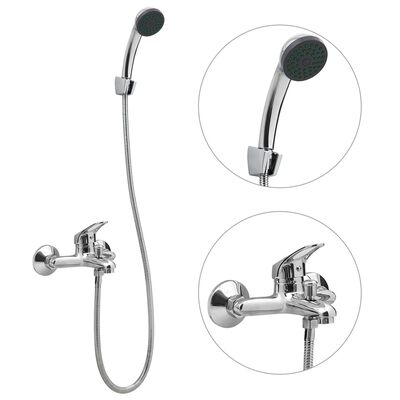 vidaXL Bathtub Shower Mixer with Hand Shower and Hose Tap Set Chrome
