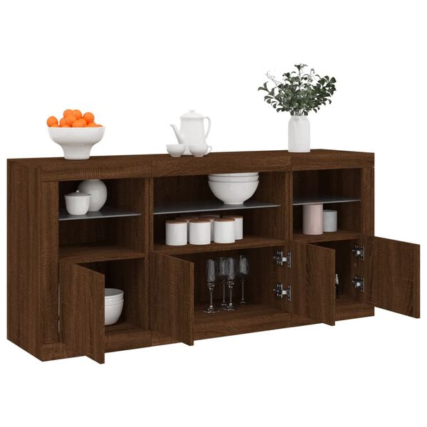 vidaXL Sideboard with LED Lights Brown Oak 142.5x37x67 cm